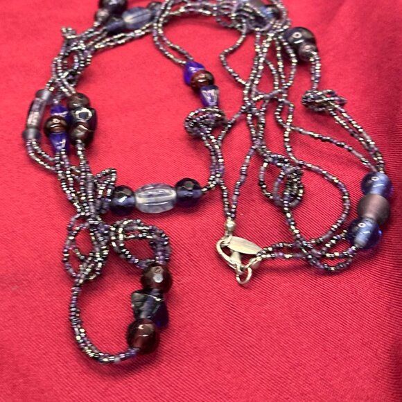 Super Long Coldwater Creek Shades of Purple Glass Bead Necklace - Picture 10 of 13